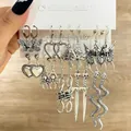 Vintage silver gothic earring set featuring butterfly, snake, and skull designs - Gothic Mushroom And Skull (WH0015-8)