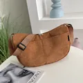 Brown corduroy crescent shoulder bag with wide strap and minimalist urban style - Yellow Brown