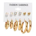 Set of 6 pairs of gold fashion earrings including hoops and pearl studs on card - Heart Stud And Polished Hoop (WH0015-17)