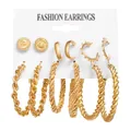 6-pair set of gold fashion hoop earrings featuring pearls, twists, and textured designs - Retro Pattern Stud And Twisted Rope (WH0015-20)