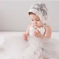 Off-white baby lace bonnet and tulle dress set for infant photography and christening - Butterfly Lace Hat