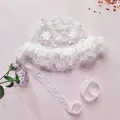 White lace baby bonnet with flower embroidery, pearls and ruffled mesh details - Lilac Double Lace Hat