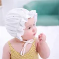 Delicate white lace baby princess hat with butterfly embroidery and chin straps - White Gilded Hat
