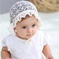 Off-white baby lace bonnet with floral embroidery and ruffles for newborn girls - Beige Single Layer Clover Hat