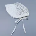 White lace baby bonnet with daisy embroidery and wavy scalloped edge detail - White Snowflake Wide Brim Hat