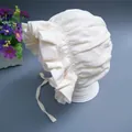 White baby lace bonnet with decorative ruffles and tie string for newborns - Beige Double Layer Cotton Hat