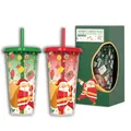 710ml Christmas color changing plastic cups with straws and Santa holiday gift box - Santa Claus 2Pcs Set