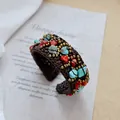 Detailed view of handmade bohemian braided bracelet with turquoise and brass beads - 4-Copper Beads Natural Gravel