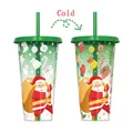 Christmas color changing plastic cup with straw showing Santa Claus design in cold - Santa Claus Style (Green)