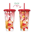 Christmas themed cold color changing plastic tumbler with straw and Santa motifs - Santa Claus Style (Red)