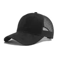 Classic black trucker hat featuring suede拼接 texture and breathable mesh panels - Adjustable (56-58cm) / Black