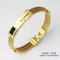 Bracciale maschile a cavo in acciaio inossidabile dorato con croce e pelle - Oro