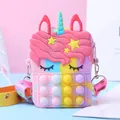 Unicorn pop it fidget silicone shoulder bag for girls in macaron rainbow colors - Multi-Color