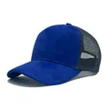 Classic royal blue suede and dark grey mesh trucker hat with a curved brim design - Adjustable (56-58cm) / Blue