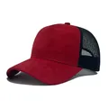 Unisex red and black suede trucker hat with breathable mesh back and curved brim - Adjustable (56-58cm) / Burgundy
