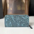 Blaue lange Geldbörse mit schwarzem Paisley-Muster und goldenem Reißverschluss für Damen - Paisley-Muster (Blau) / Blau