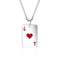 Punk style Ace of Hearts rectangular pendant necklace with silver twisted chain - Heart A Pendant Only (Without Chain)