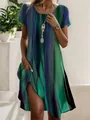 Robe d'été ligne A pour femme avec rayures verticales abstraites vertes, bleues et violettes - Couleur Aurore