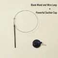 Interactive cat wand toy with a black elastic rod, steel wire loop and suction cup base - Suction Cup Wire Cat Wand