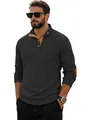 Dettaglio della maglia Henley grigio antracite con colletto a contrasto e toppe - S / Nero