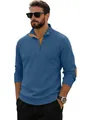 Maglia Henley uomo in velluto a coste blu con toppe sui gomiti e colletto arancione - S / Blu navy