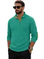 Felpa Henley da uomo verde menta con toppe marroni sui gomiti in velluto - S / Verde Smeraldo
