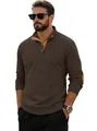 Sweat Henley en velours côtelé marron pour hommes avec coudières contrastées - Brun Foncé