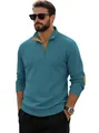 Sweat en velours côtelé bleu sarcelle pour homme avec col orange et coudières - Bleu Denim