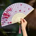 Traditional Chinese folding fan with purple silk fabric and red maple leaf patterns - 73 Purple Maple Shadow