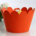 Festive red laser-cut cupcake wrappers with scalloped edges for dessert decoration - Orange Red Card