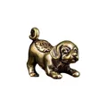 Statuetta barboncino in ottone antico con finitura vintage e motivo portafortuna - Cane della Fortuna Ruyi / Bronzo