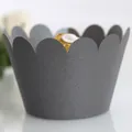Scalloped dark grey pearlized cupcake wrapper with elegant shimmer finish - Silver Charcoal