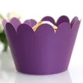 Deep purple laser-cut cupcake wrapper with elegant scalloped edges for dessert decor - Dark Purple