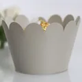 Elegant silver pearl paper cupcake wrappers with scalloped edges for festive decor - Silver Grey