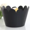 Elegant black scalloped cupcake wrapper with matte finish for chocolate presentation - Black Khaki
