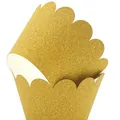 Sparkling gold glitter cupcake wrappers with scalloped edges for festive baking decoration - Glitter Gold