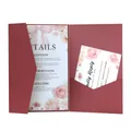 Detail of burgundy laser cut wedding invitation pocket with floral RSVP card set - Dark Red