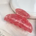 Elegante pinza per capelli in acetato marmorizzato rosa con finitura lucida e rifinitura - Piccolo Semicerchio Rosso Melograno