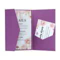 Detail showing the purple wedding invitation suite with floral inserts and reply cards - Dark Purple
