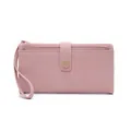 Close-up of pink litchi texture long wallet with card slots and metal buckle - Litchi Pattern Long Wallet / Pink