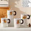 Ceramic Capybara mug with lid and glass straw, 480ml white desktop coffee cup - Capybara Lid Straw Cup (1381) / Capybara (1381)