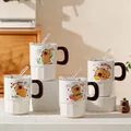 Ceramic Capybara mug with lid and glass straw, 480ml white desktop coffee cup - Capybara Lid Straw Cup (1381) / Capybara (1381)