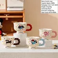 Cute ceramic mug with colorful polka dots, cartoon animal patterns and beaded handle - Colored Bubble Handle Style (Single Cup)
