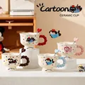 Ceramic mugs with cartoon animals, wavy rim and colorful bubble handles, 360ml - Colored Bubble Handle Style (Cup Spoon)