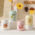 Pink ceramic rabbit mug with lid and glass straw, 420ml strawberry theme gift cup - Candy Color Cartoon IP (Cup Lid Straw)