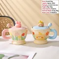 Cartoon pig ceramic mug with pink rabbit lid and stirring spoon, 420ml capacity - Cartoon Animal Style (Cup Lid Spoon)