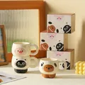 Cartoon pig ceramic mug with pink finish and 420ml capacity in gift box packaging - Animal Foot Style (Single Cup)