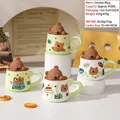Green and cream ceramic bear mug with 3D lid and spoon for student gift - 3D Brown Bear Style (Cup Lid)