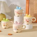 Detail of creative ceramic mugs with 3D bunny ear lids and cartoon rabbit illustrations - Cartoon Rabbit Ears Style (Cup Lid)