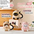 Pink hand-painted ceramic cat mug with ears lid and 420ml capacity in gift box - Creative Cat Ear Shape (Cup Lid)